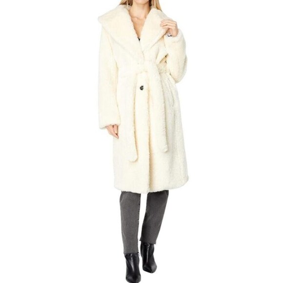 Avec Les FillesTextured Faux Fur Teddy Bunny Robe Style CoatM Ivory